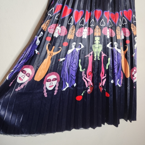 Sorrento Greek Mythology Theme Satin Pull On Pleated Maxi Skirt Size Medium - Picture 12 of 16
